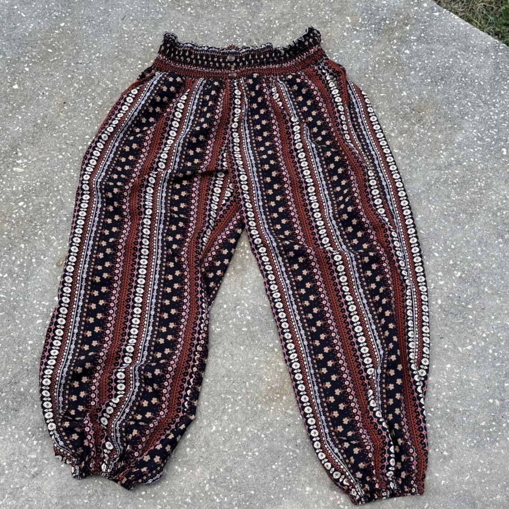 Unbranded Balloon Leg Pants Womens XL Black Brown Boho Print Jogger
